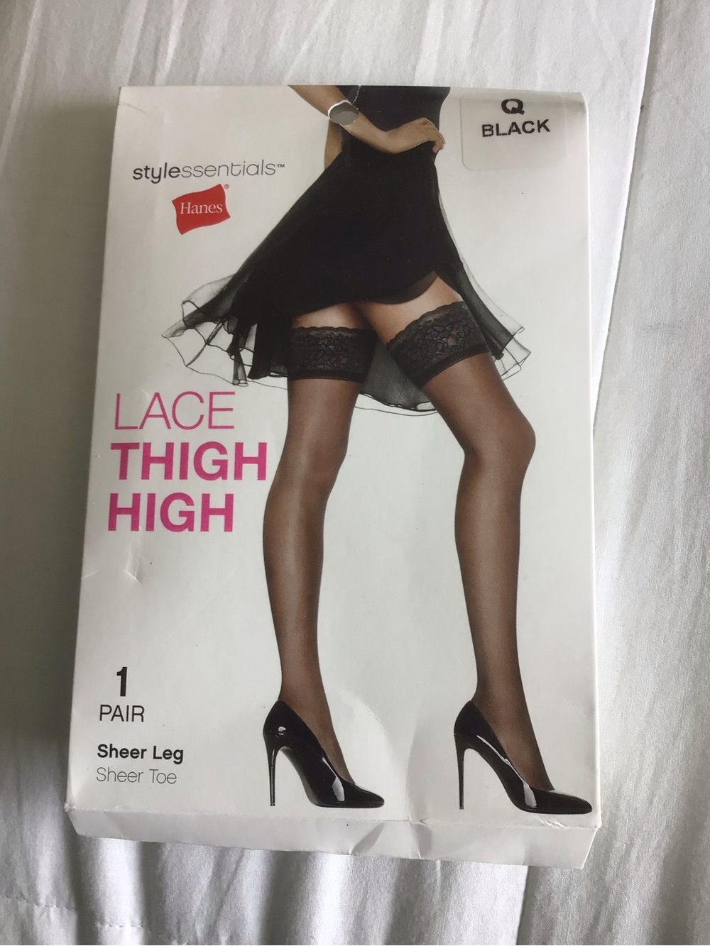 Hanes Lace Thigh High Sheer Stockings - Black